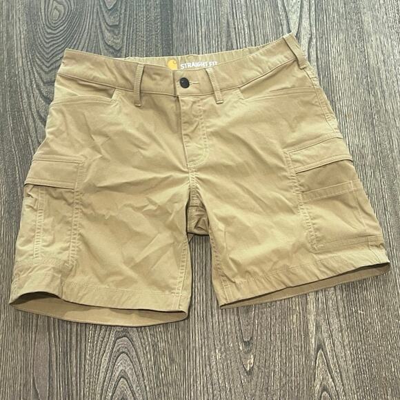 Carhartt Womens Madden Cargo Shorts Mid Rise Straight Fit Flat Front Khaki Sz 6 - Picture 1 of 7
